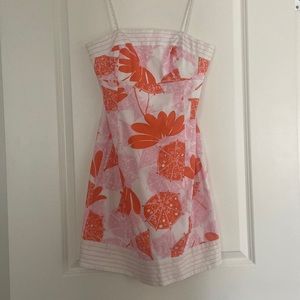 Lilly Pulitzer strapless orange and grapefruit print dress, size 6